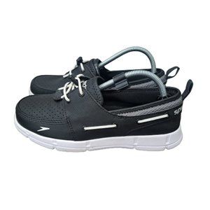 Speedo Womens Size 7 Boat Shoes Black White Canvas Slip On Comfort Walking Shoes
